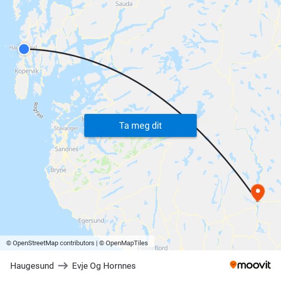 Haugesund to Evje Og Hornnes map