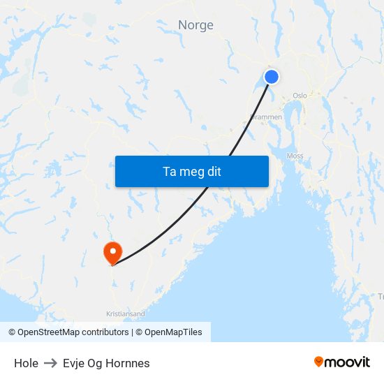 Hole to Evje Og Hornnes map