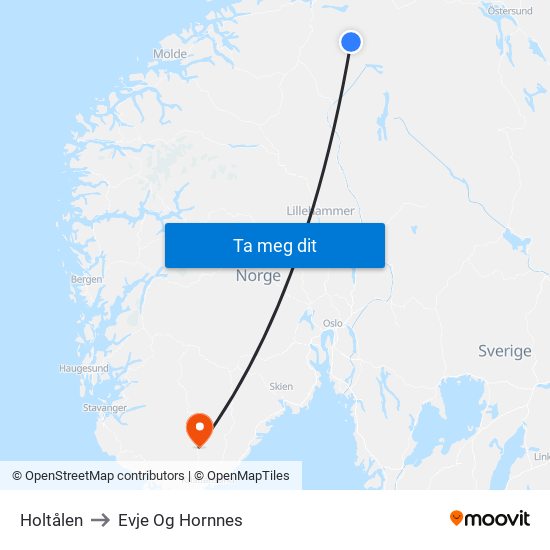 Holtålen to Evje Og Hornnes map