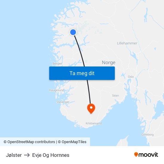 Jølster to Evje Og Hornnes map