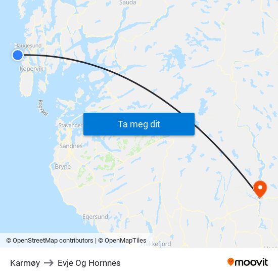 Karmøy to Evje Og Hornnes map