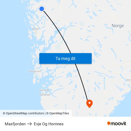 Masfjorden to Evje Og Hornnes map