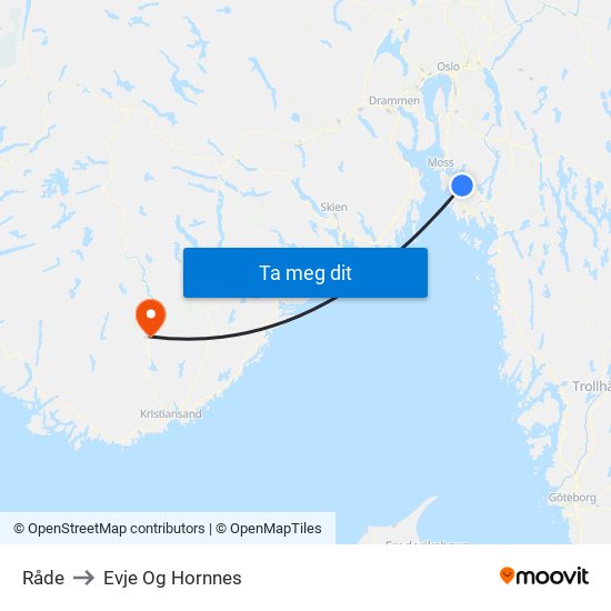 Råde to Evje Og Hornnes map