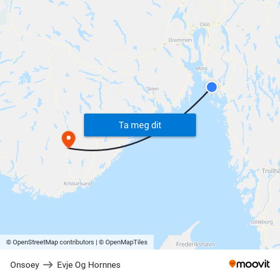 Onsoey to Evje Og Hornnes map