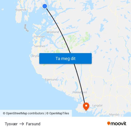 Tysvær to Farsund map