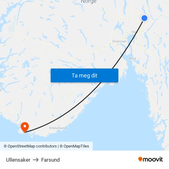 Ullensaker to Farsund map