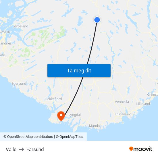 Valle to Farsund map