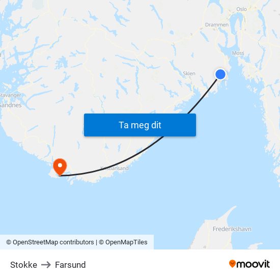 Stokke to Farsund map