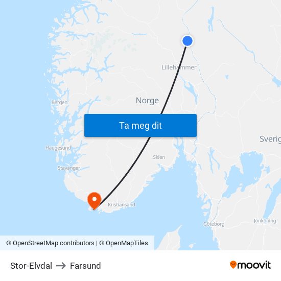 Stor-Elvdal to Farsund map