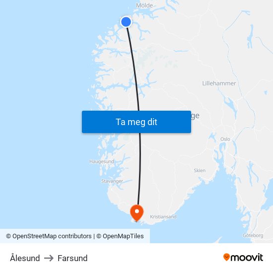 Ålesund to Farsund map