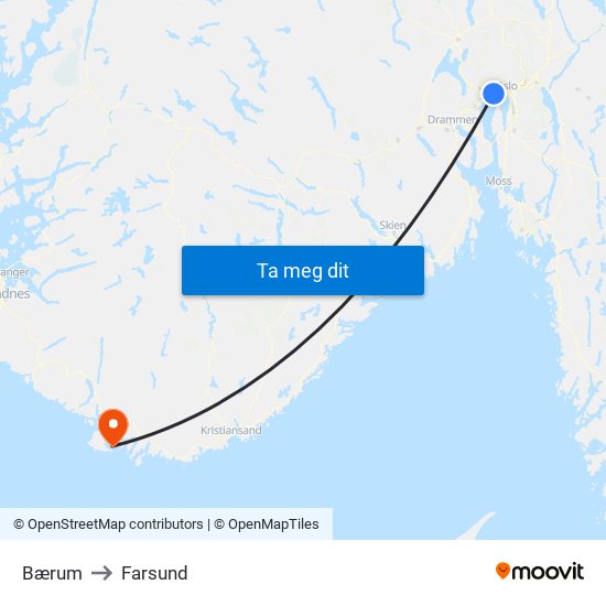 Bærum to Farsund map
