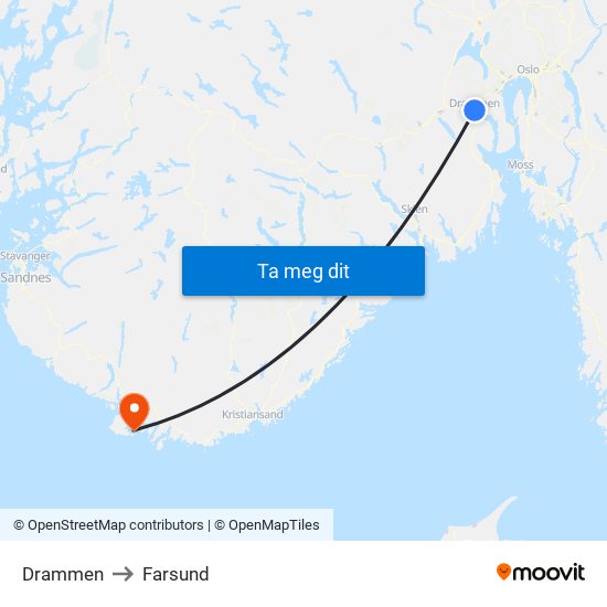 Drammen to Farsund map
