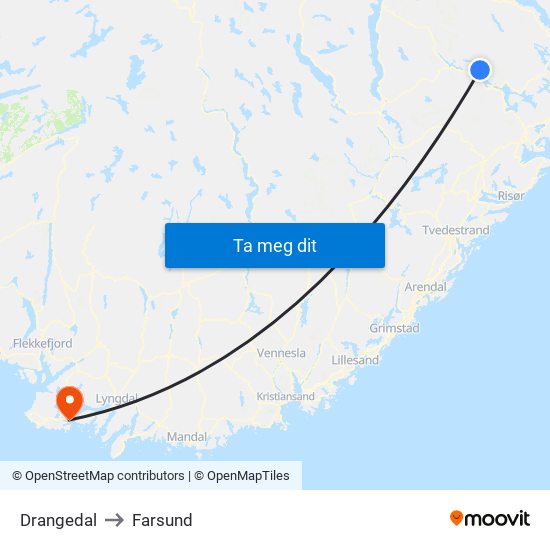 Drangedal to Farsund map