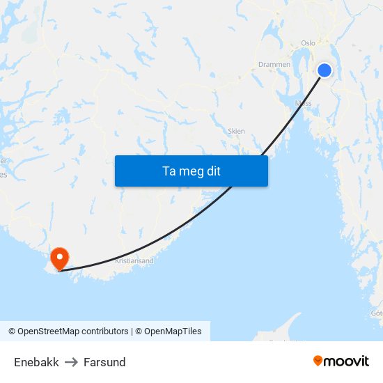 Enebakk to Farsund map