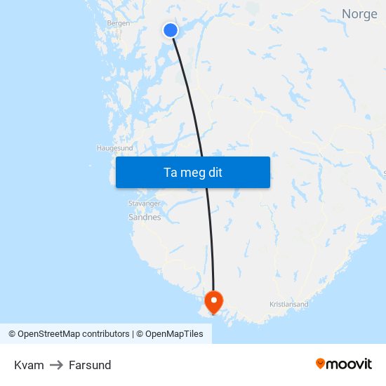 Kvam to Farsund map