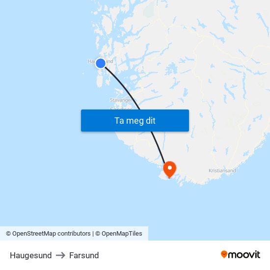 Haugesund to Farsund map