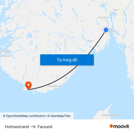 Holmestrand to Farsund map