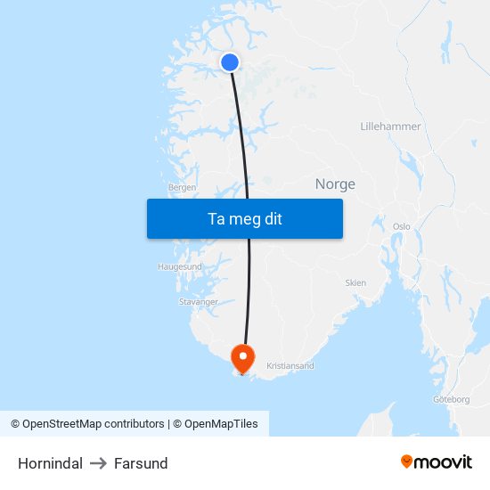 Hornindal to Farsund map