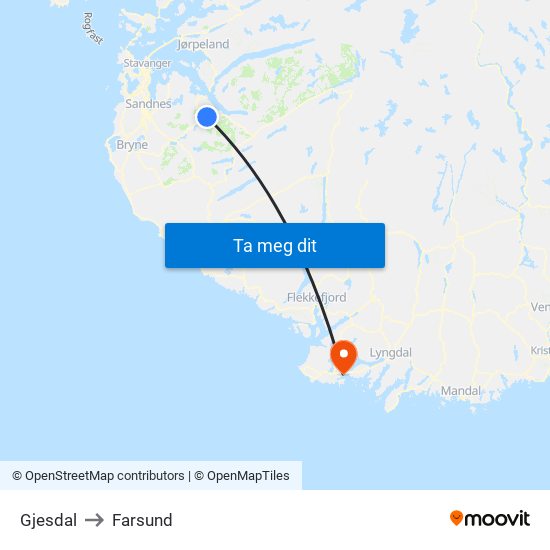 Gjesdal to Farsund map