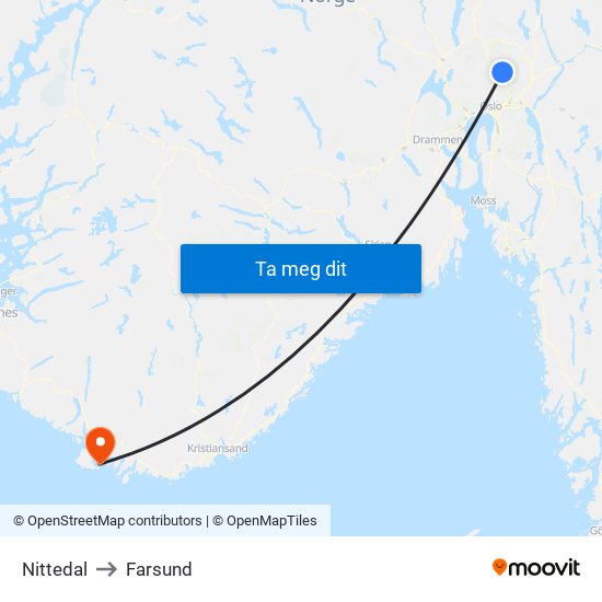 Nittedal to Farsund map