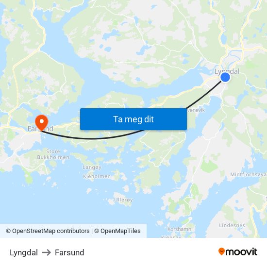 Lyngdal to Farsund map