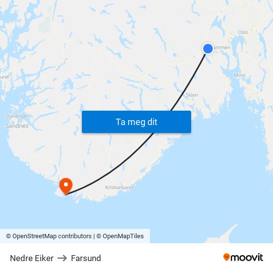 Nedre Eiker to Farsund map