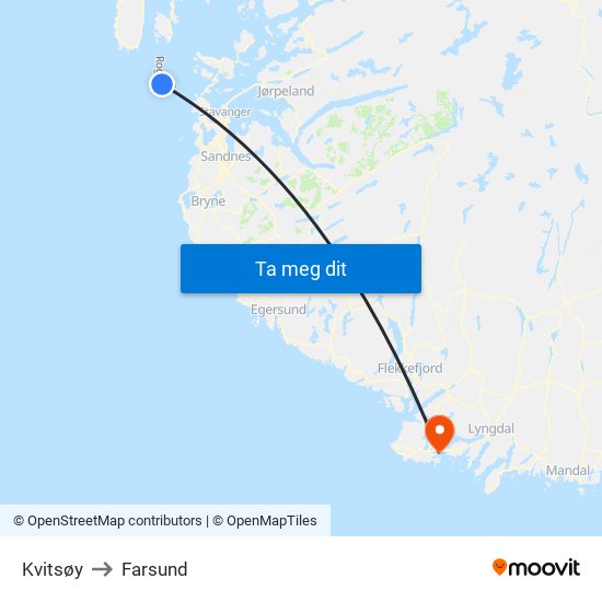 Kvitsøy to Farsund map