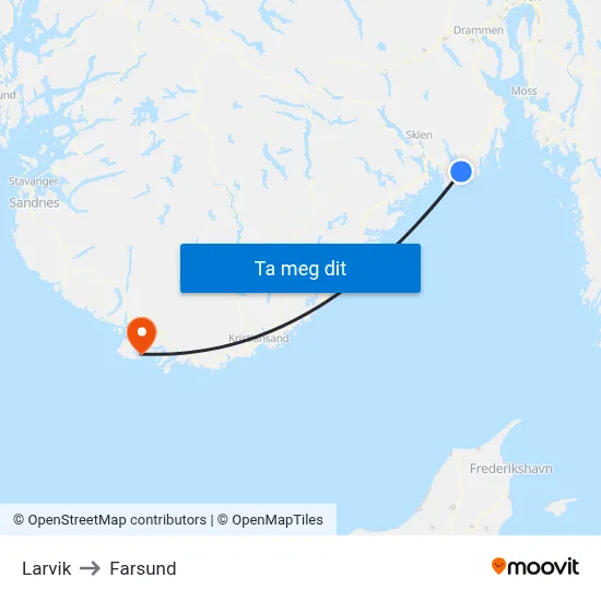 Larvik to Farsund map