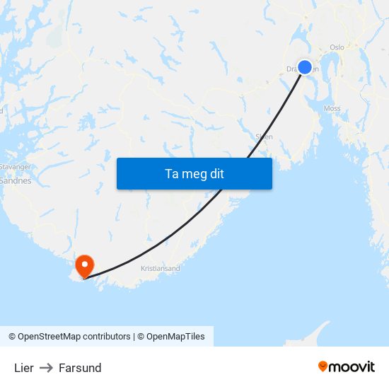 Lier to Farsund map