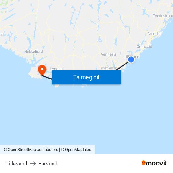 Lillesand to Farsund map