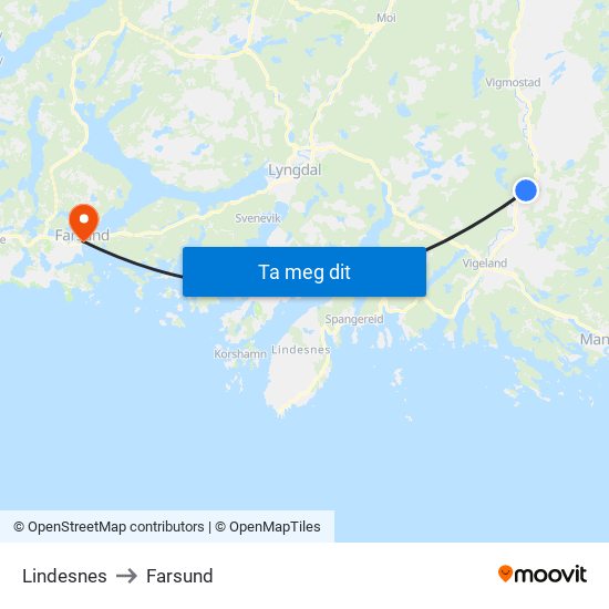 Lindesnes to Farsund map