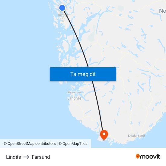 Lindås to Farsund map