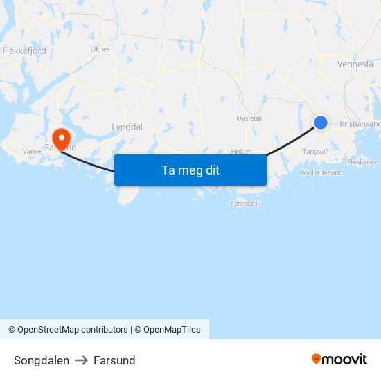 Songdalen to Farsund map