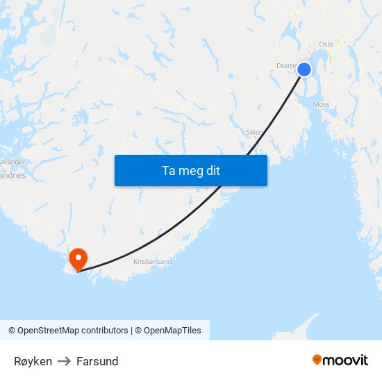 Røyken to Farsund map