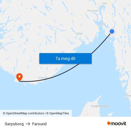 Sarpsborg to Farsund map