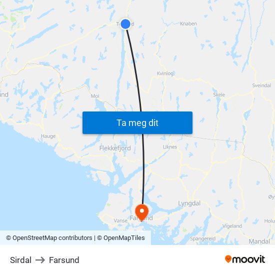 Sirdal to Farsund map