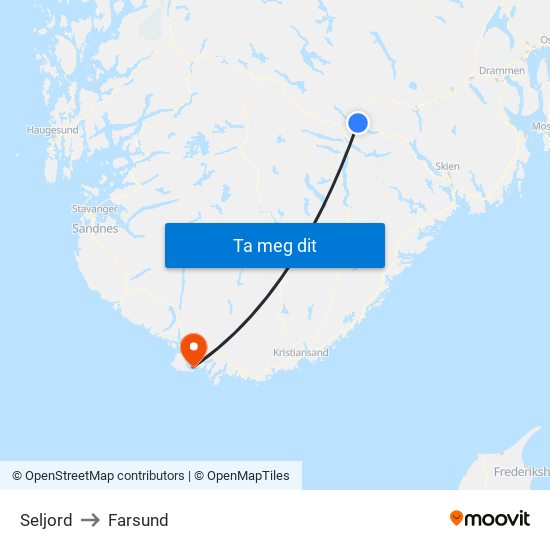 Seljord to Farsund map