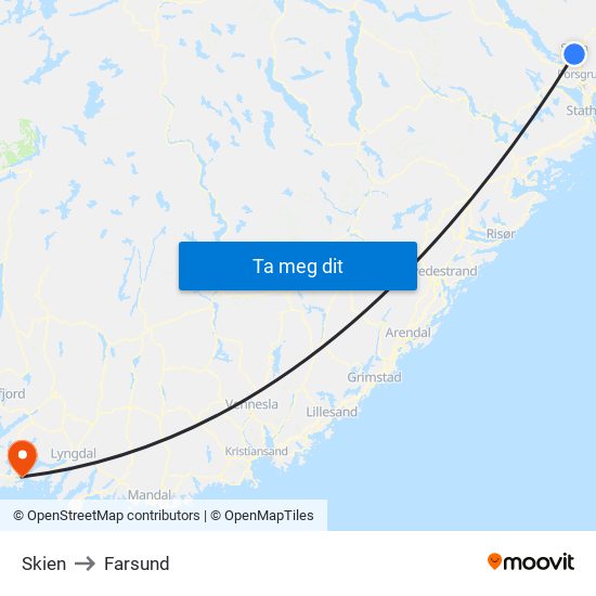 Skien to Farsund map