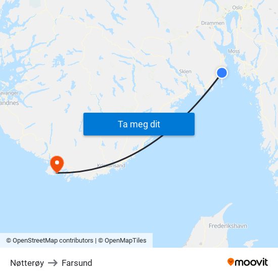 Nøtterøy to Farsund map