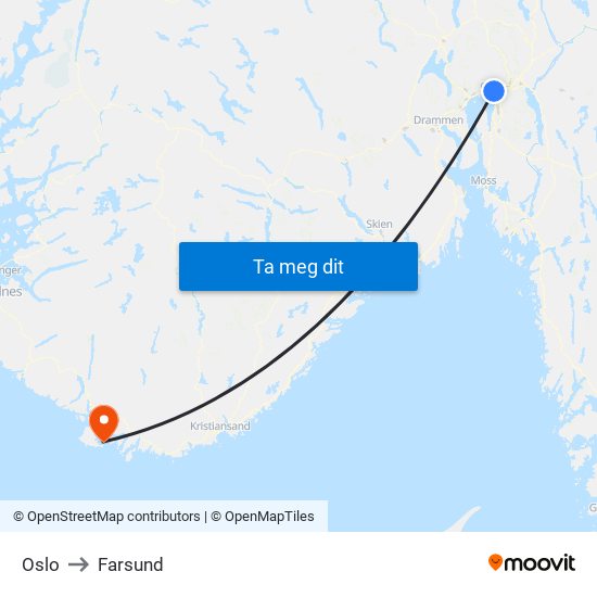 Oslo to Farsund map