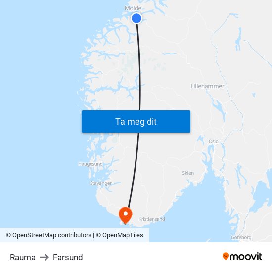 Rauma to Farsund map