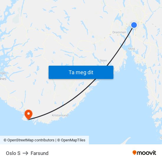 Oslo S to Farsund map