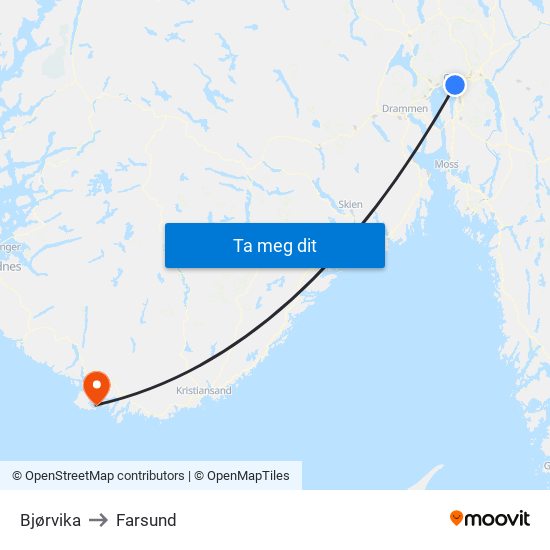 Bjørvika to Farsund map