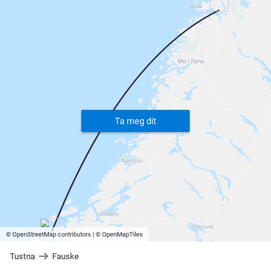 Tustna to Fauske map