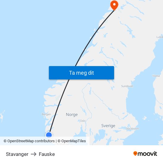 Stavanger to Fauske map