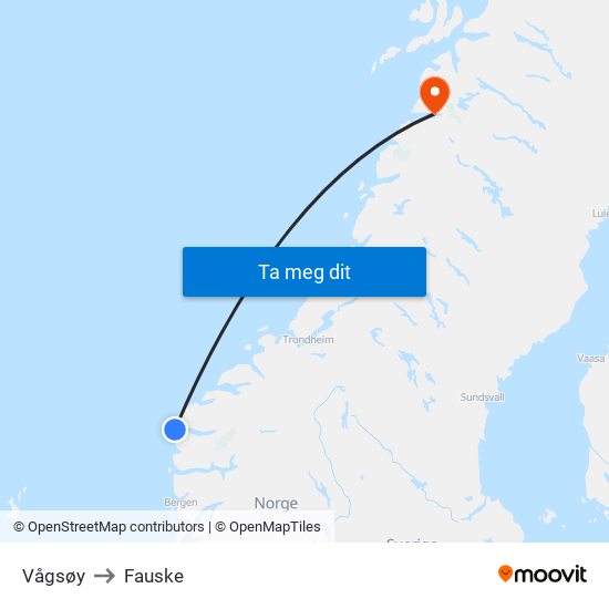 Vågsøy to Fauske map