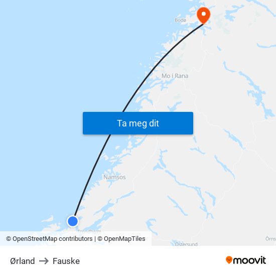 Ørland to Fauske map