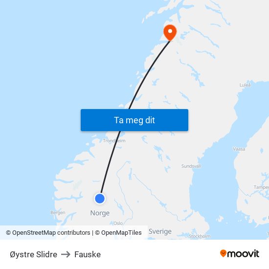 Øystre Slidre to Fauske map