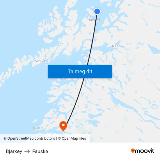 Bjarkøy to Fauske map