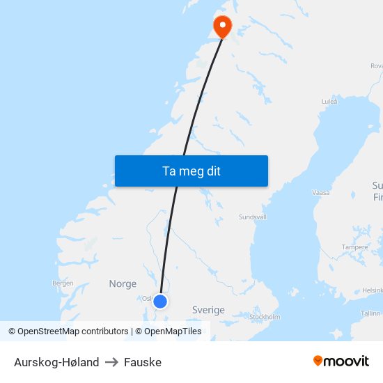 Aurskog-Høland to Fauske map